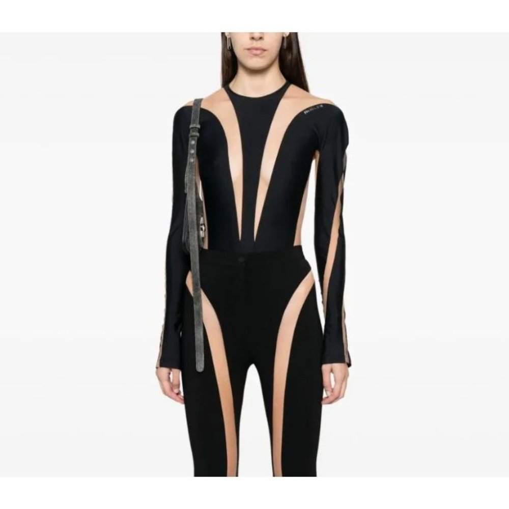 Mugler Illusion Shaping Tulle Panels Bodysuit SZ 36